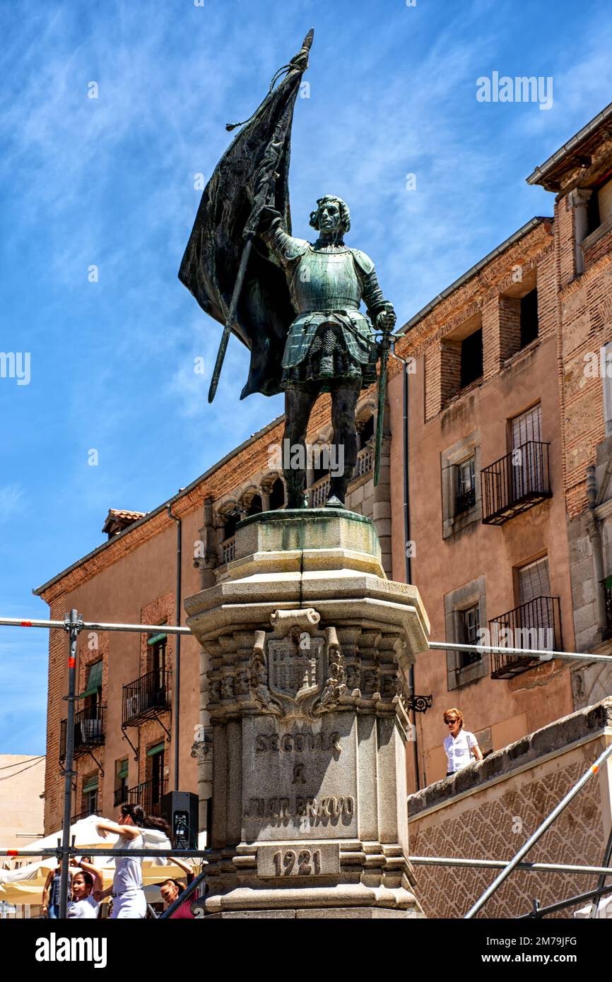 Statue Juan Bravo, Kommune in Segovia, Spanien Stockfoto