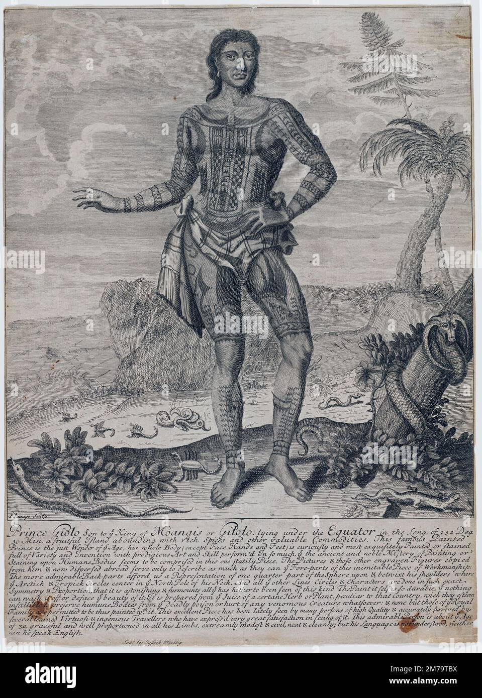 Prinz Giolo, als Sklave von William Dampier auf den Philippinen gekauft, Ätzen von John Savage um 1692. Giolo (echter Name Jeoly) von Miangas, ein Sklave in Mindanao Stockfoto