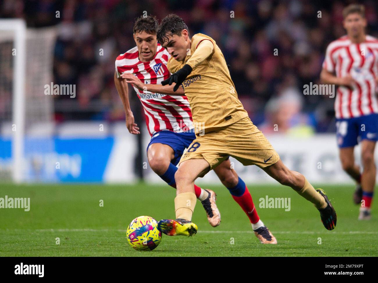 Madrid, Spanien. Madrid, Spanien. 08. Januar 2023. 08. Januar 2023; Civitas Metropolitano Stadium, Madrid, Spanien: La Liga Santander Football, Club Atletico de Madrid gegen FC Barcelona. Pedri 900/Cordon Press Kredit: CORDON PRESS/Alamy Live News Stockfoto