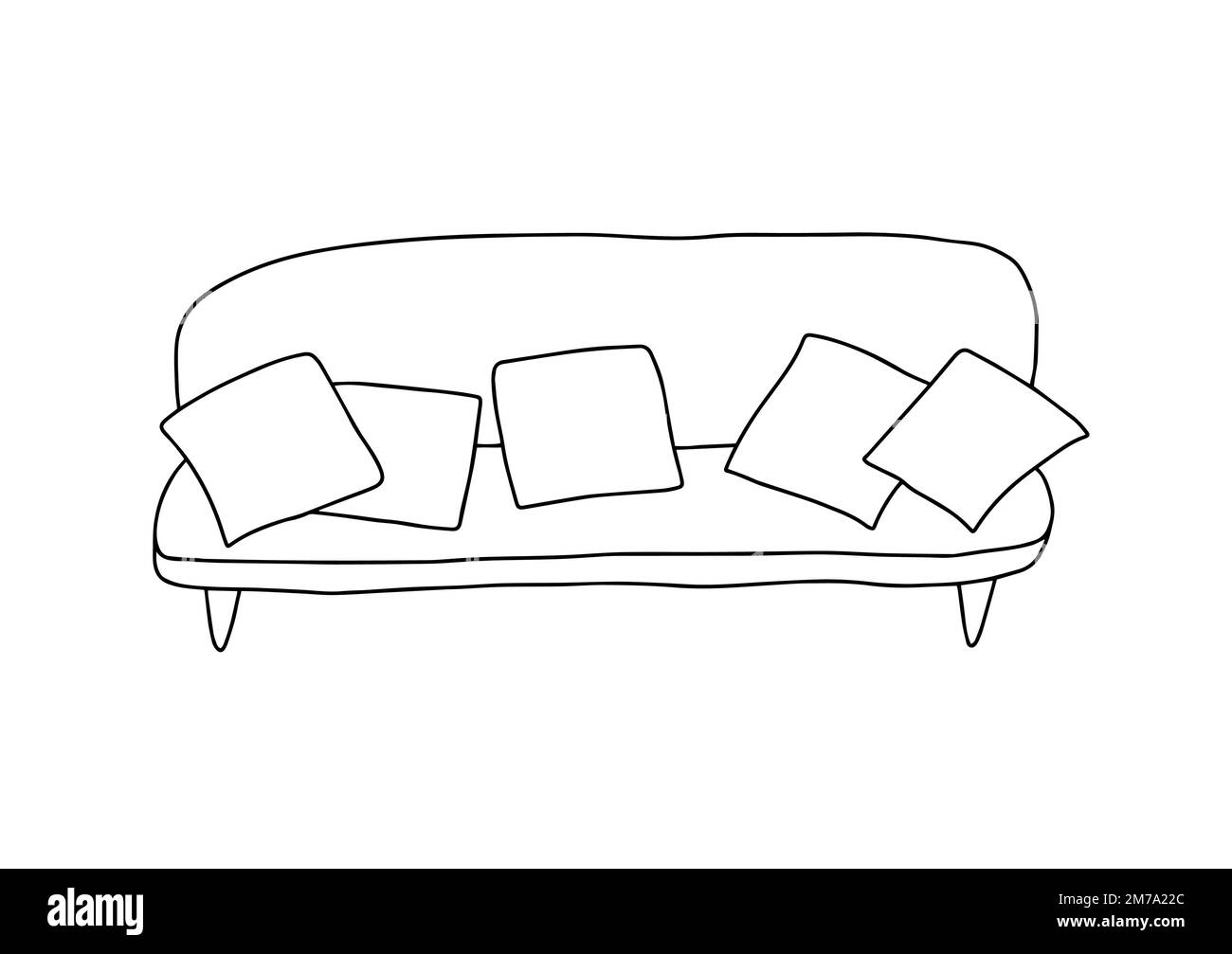 Gemütliches Sofa mit Kopfkissen, Doodle-Illustration Stock Vektor