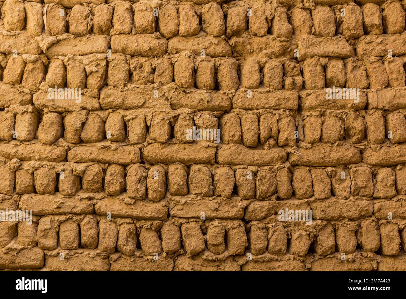 Detail der Schlammmauern im Dorf Al Qasr in der Oase Dakhla, Ägypten Stockfoto