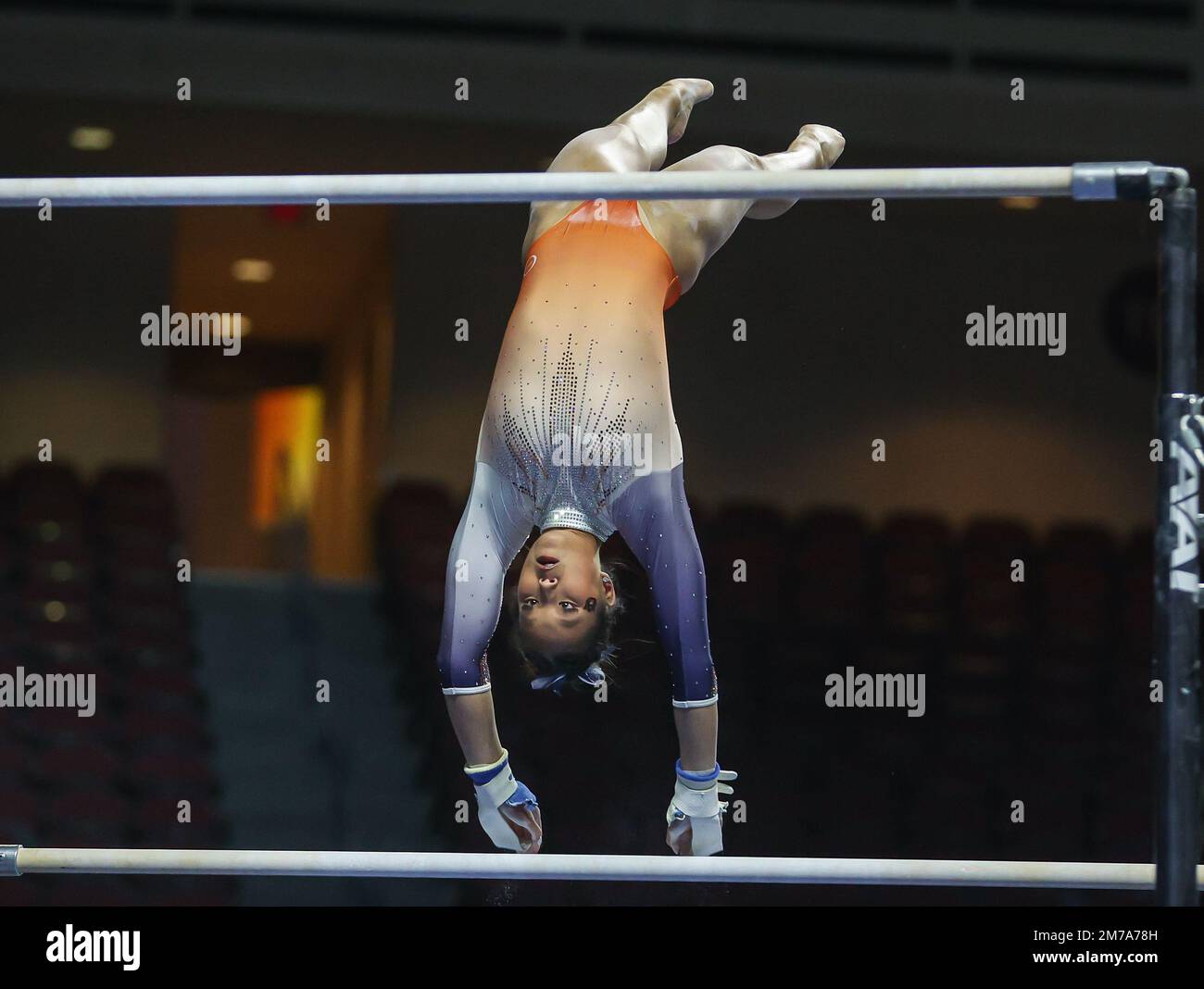 Las Vegas, NV, USA. 7. Januar 2023. Auburn's Olivia Hollingsworth während Session 4 der Super 16 College Woman Gymnastics treffen sich in der Orleans Arena in Las Vegas, NV. Kyle Okita/CSM/Alamy Live News Stockfoto