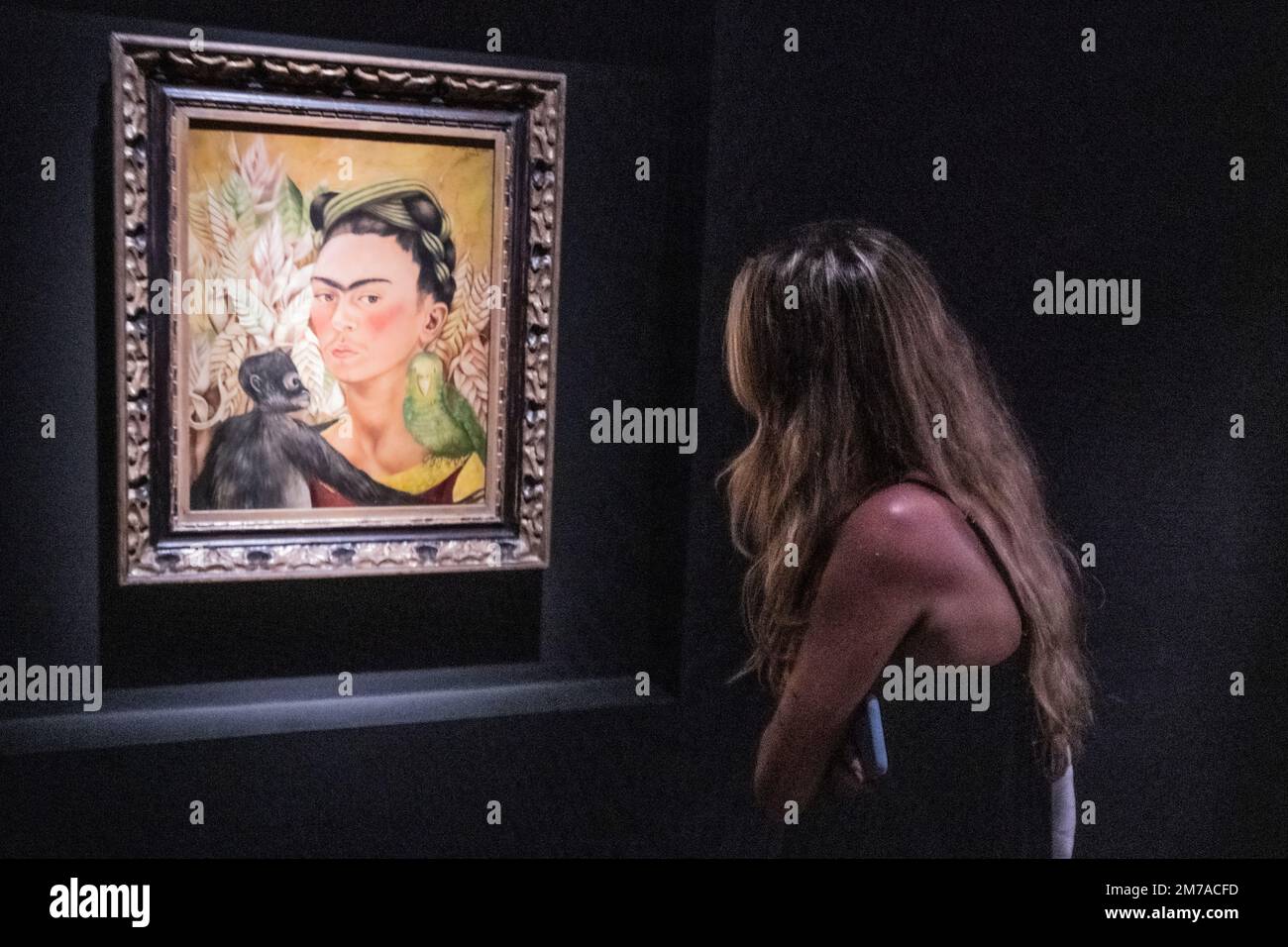 Frida Kahlo: Autorretrato con chango y loro (Selbstporträt mit Affen und Papagei) - (1942). Museo de Arte Latinoamericano (MALBA). Buenos Aires, Argentinien Stockfoto