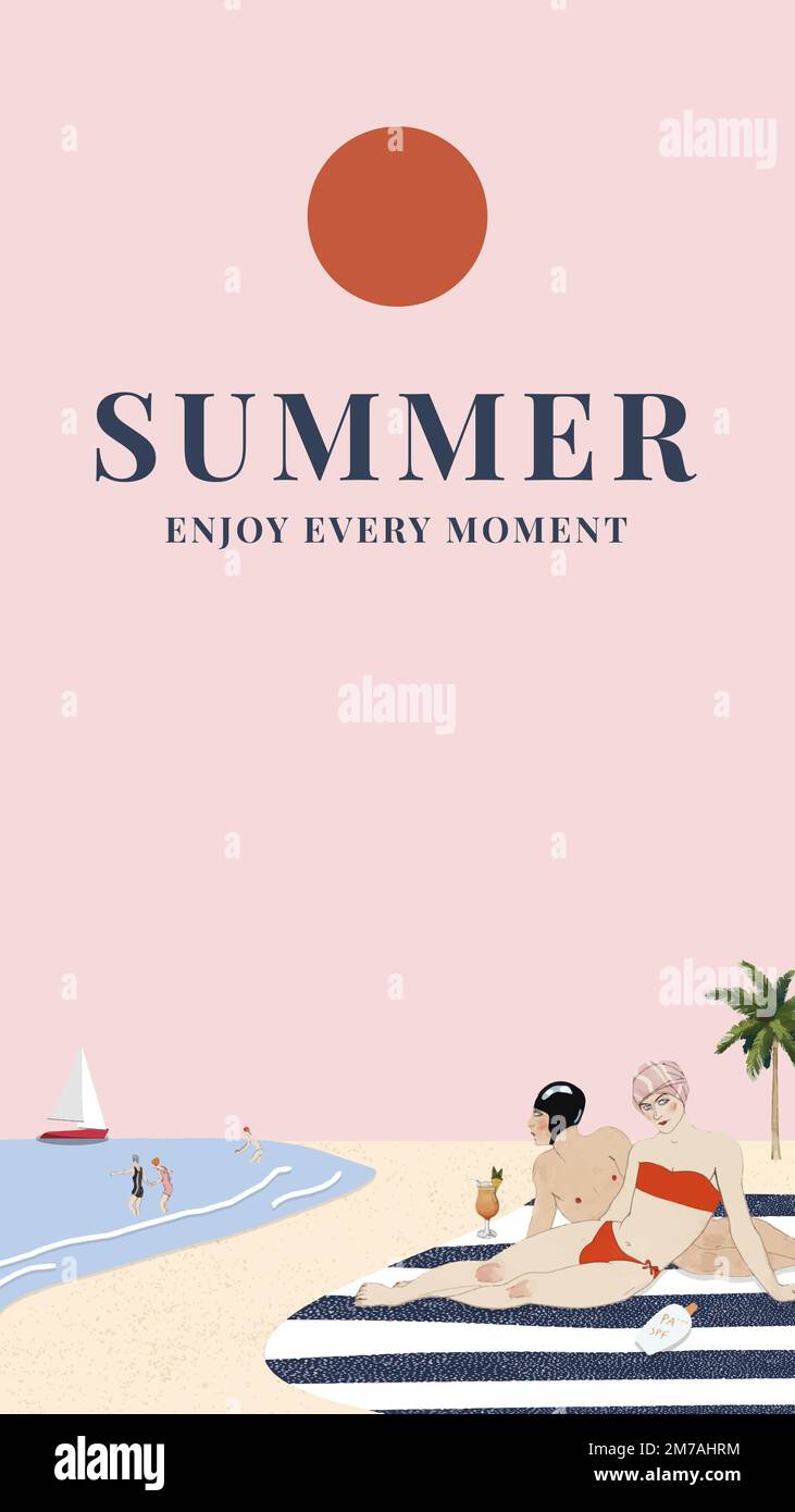 Vorlage für den Sommer mit Sonnenbaden, remixed von Kunstwerken von George Barbier Stock Vektor