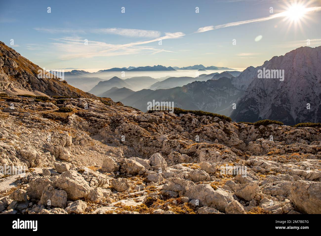 Wanderung Križ - Stenar - Bovški gamsovec, Julianische alpen, Slowenien Stockfoto
