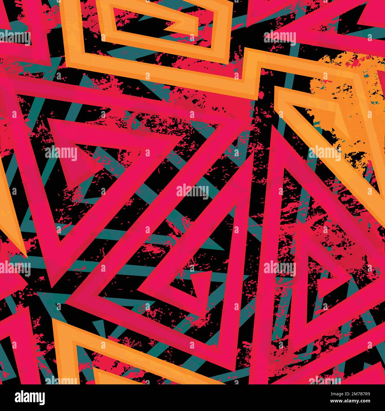 Rotes Labyrinth mit geometrischem Nahtmuster und Grunge-Effekt Stock Vektor