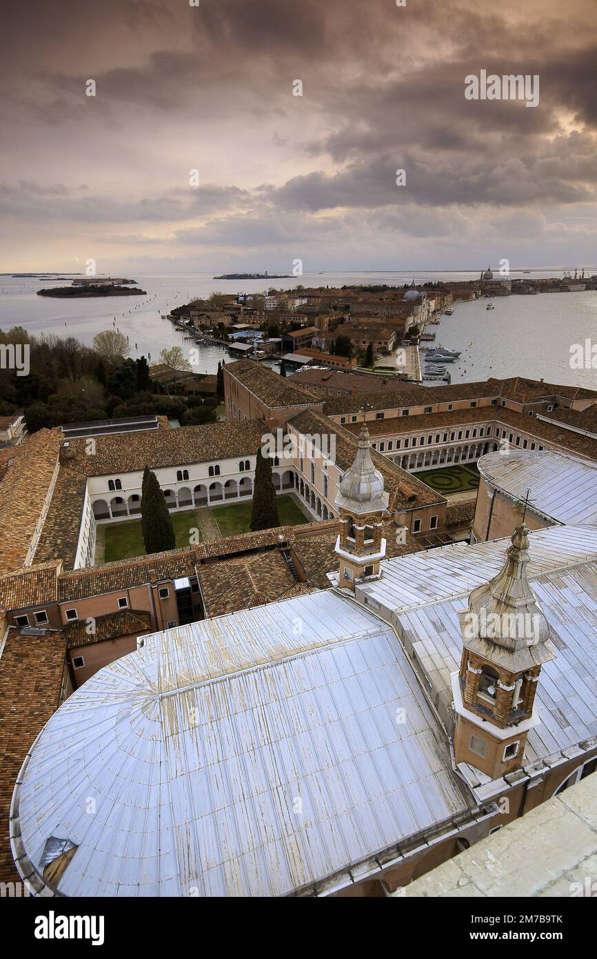 La Giudecca y Islas de la Laguna desde el canpanile de San Giorgio Maggiore. Venecia. Véneto. Italia. Stockfoto