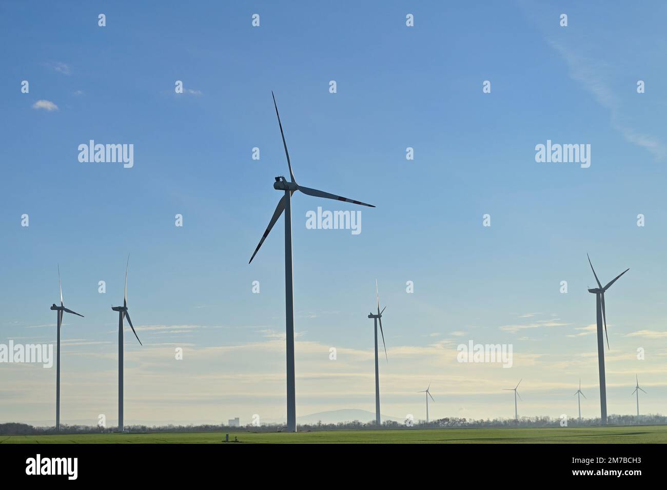 Niederösterreich, Österreich. Windturbinen in Marchfeld in Niederösterreich Stockfoto