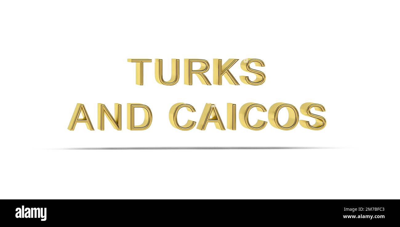 Goldene 3D Land Inschrift isoliert auf weißem Hintergrund - 3D Render Stockfoto