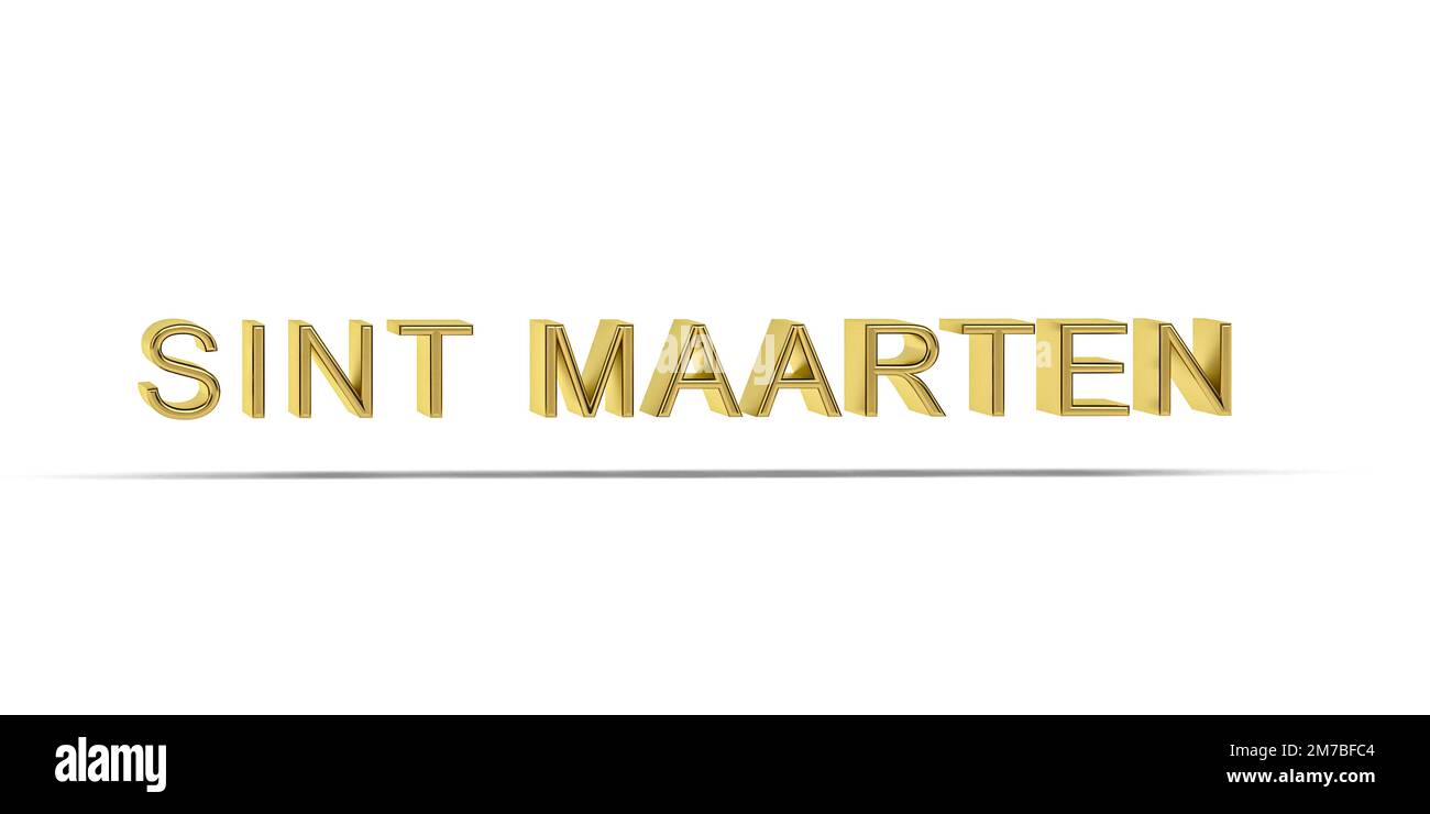 Goldene 3D Land Inschrift isoliert auf weißem Hintergrund - 3D Render Stockfoto