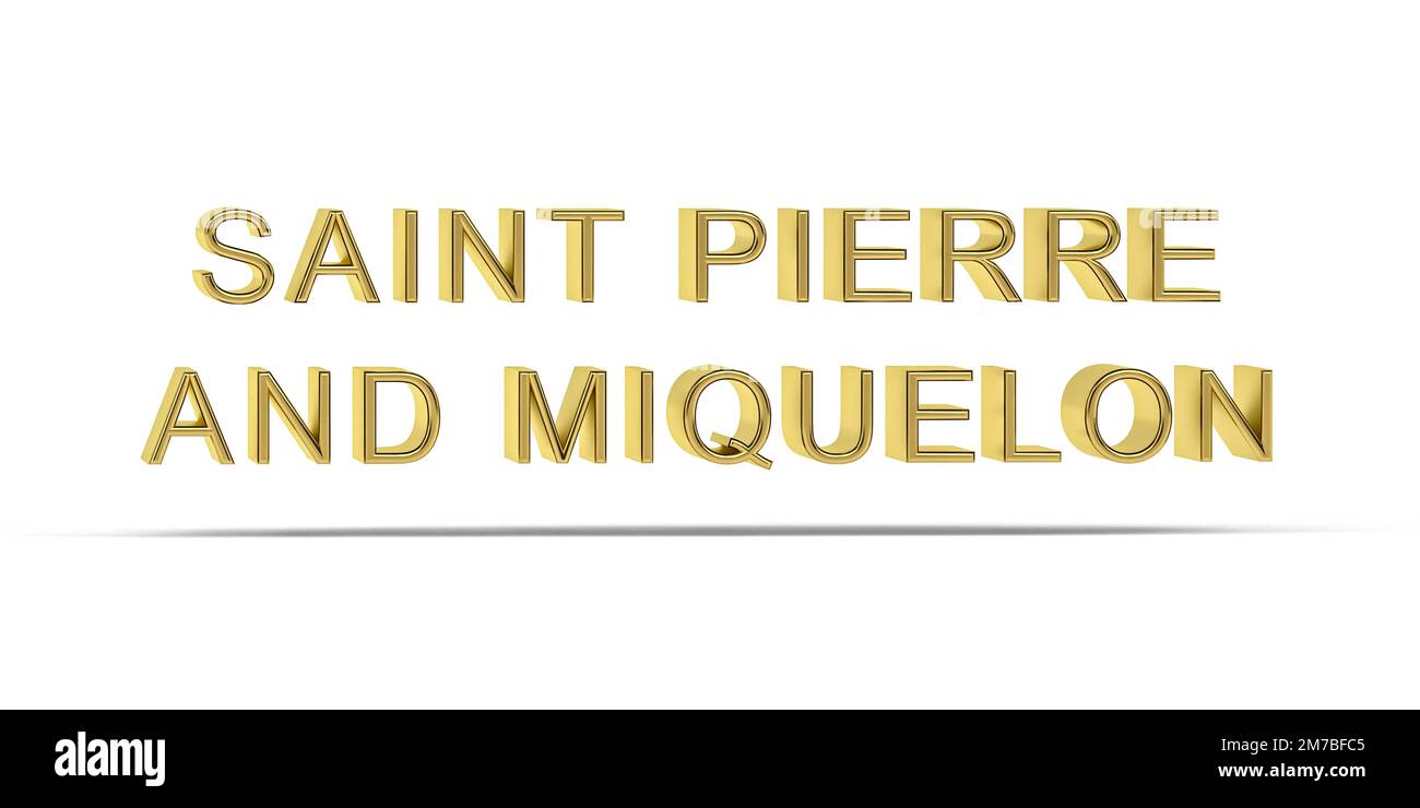 Goldene 3D Land Inschrift isoliert auf weißem Hintergrund - 3D Render Stockfoto