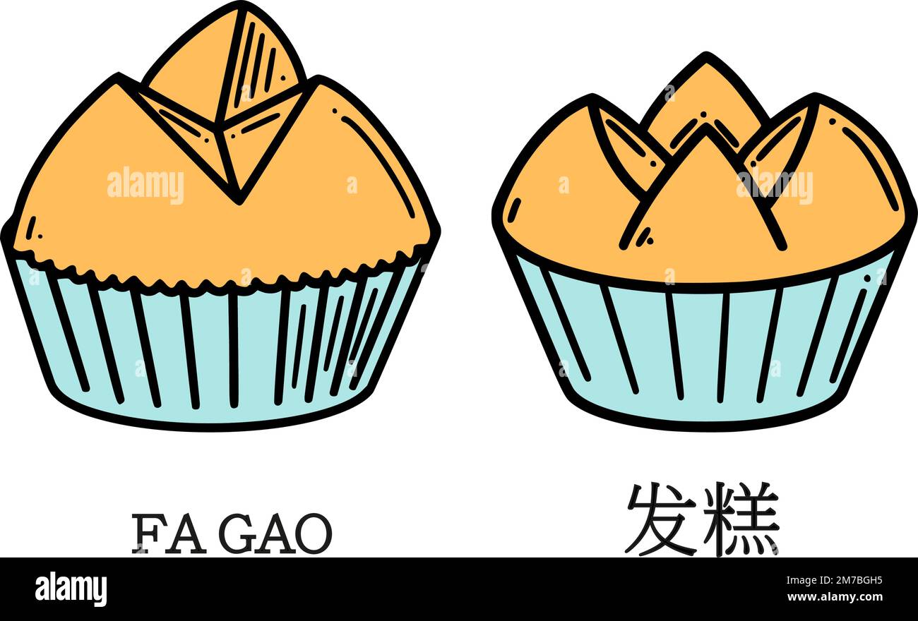 Fa gao Übersetzung aus chinesischer Glückskuchen-Vektordarstellung. Chinesisches Neujahrsdessert im Doodle-Stil. Stock Vektor