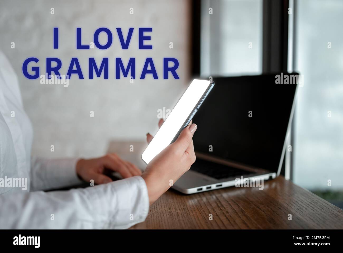 Inspiration mit dem Schild „I Love Grammar“. Unternehmerische Ideenakte der Bewunderung von System und Sprachstruktur Stockfoto