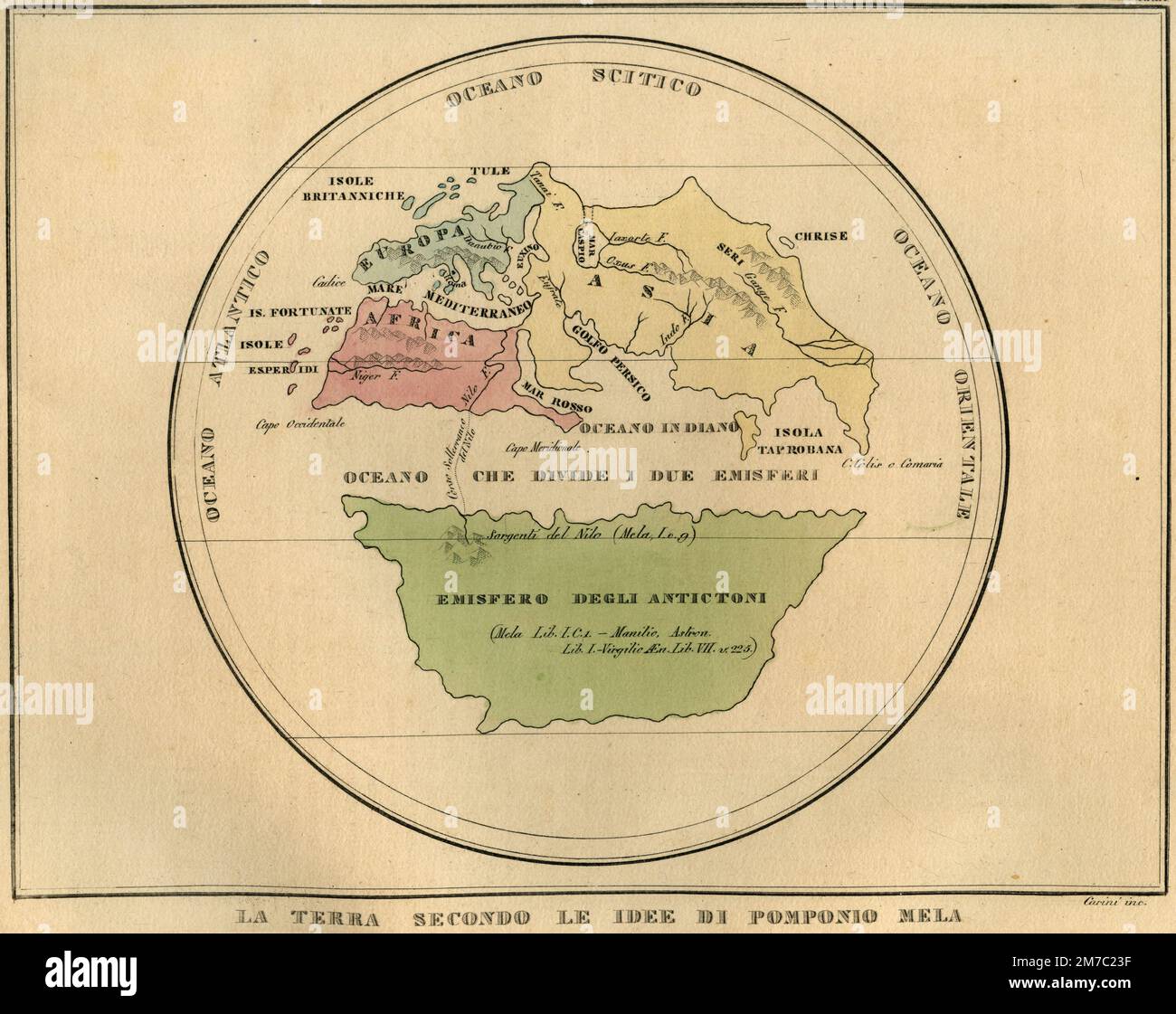 Pomponio Mela Globe, Marmocchi Atlas, Florenz, Italien 1838 Stockfoto