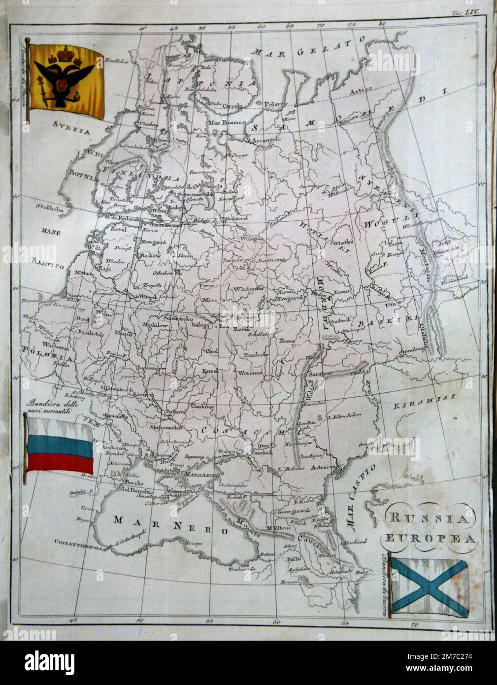 Karte von europäischem Russland, Marmocchi Atlas, Florenz, Italien 1838 Stockfoto