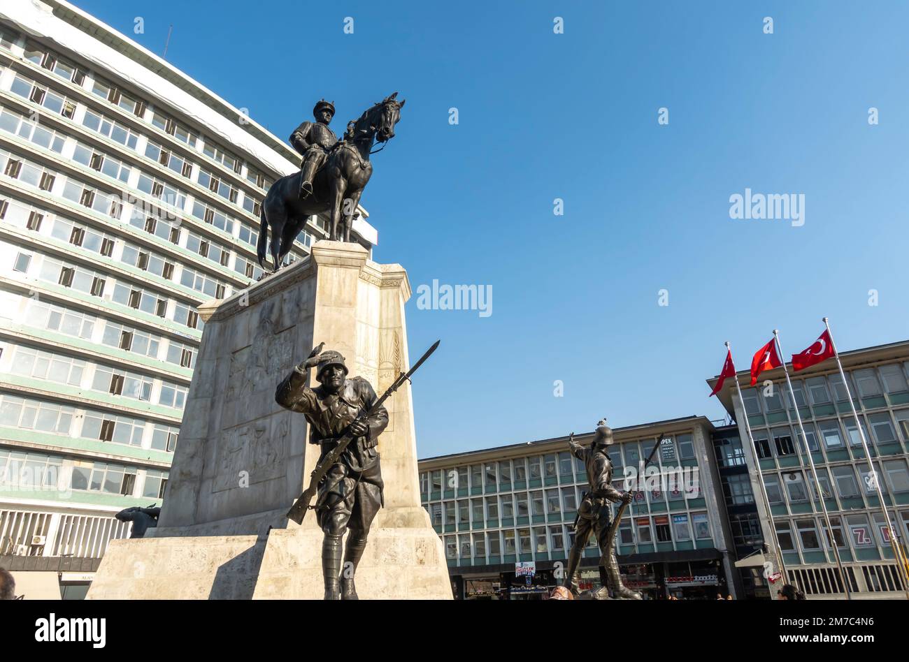 Siegesdenkmal Ankara. Die Skulpturenzusammensetzung wurde vom österreichischen Bildhauer Heinrich Krippel entworfen und wurde 1927 am Ulus-Platz platziert. Truthahn Stockfoto