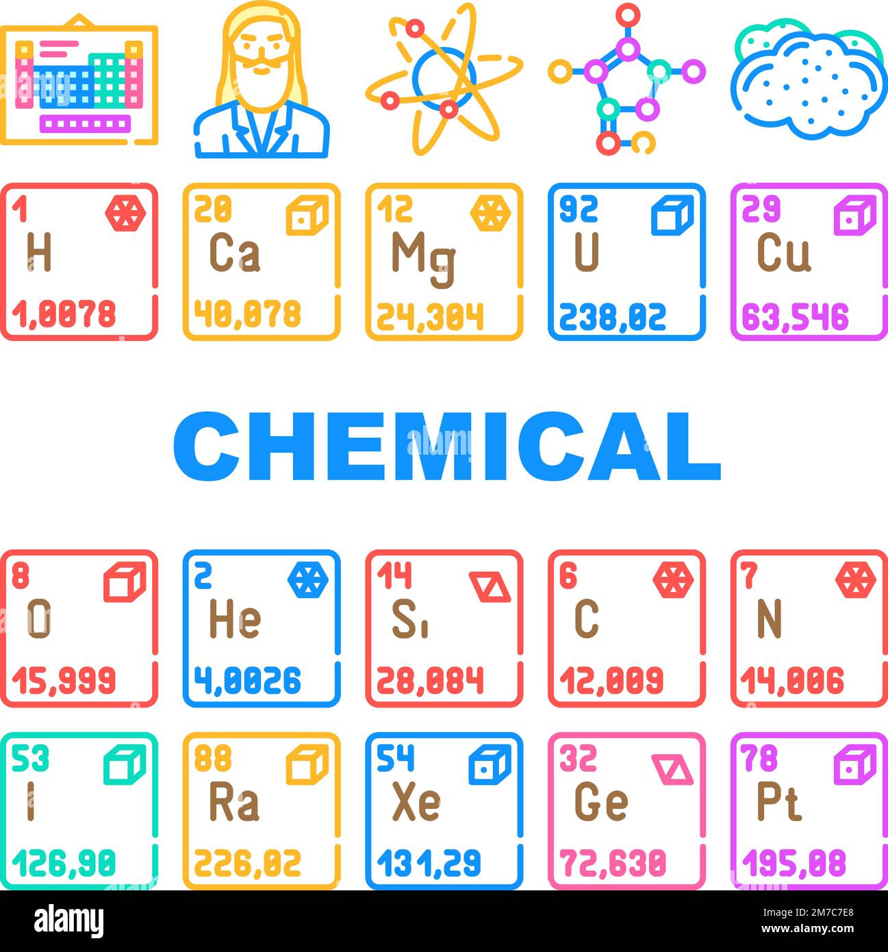 Chemie Wissenschaft Chemische Symbole setzen Vektor Stock Vektor