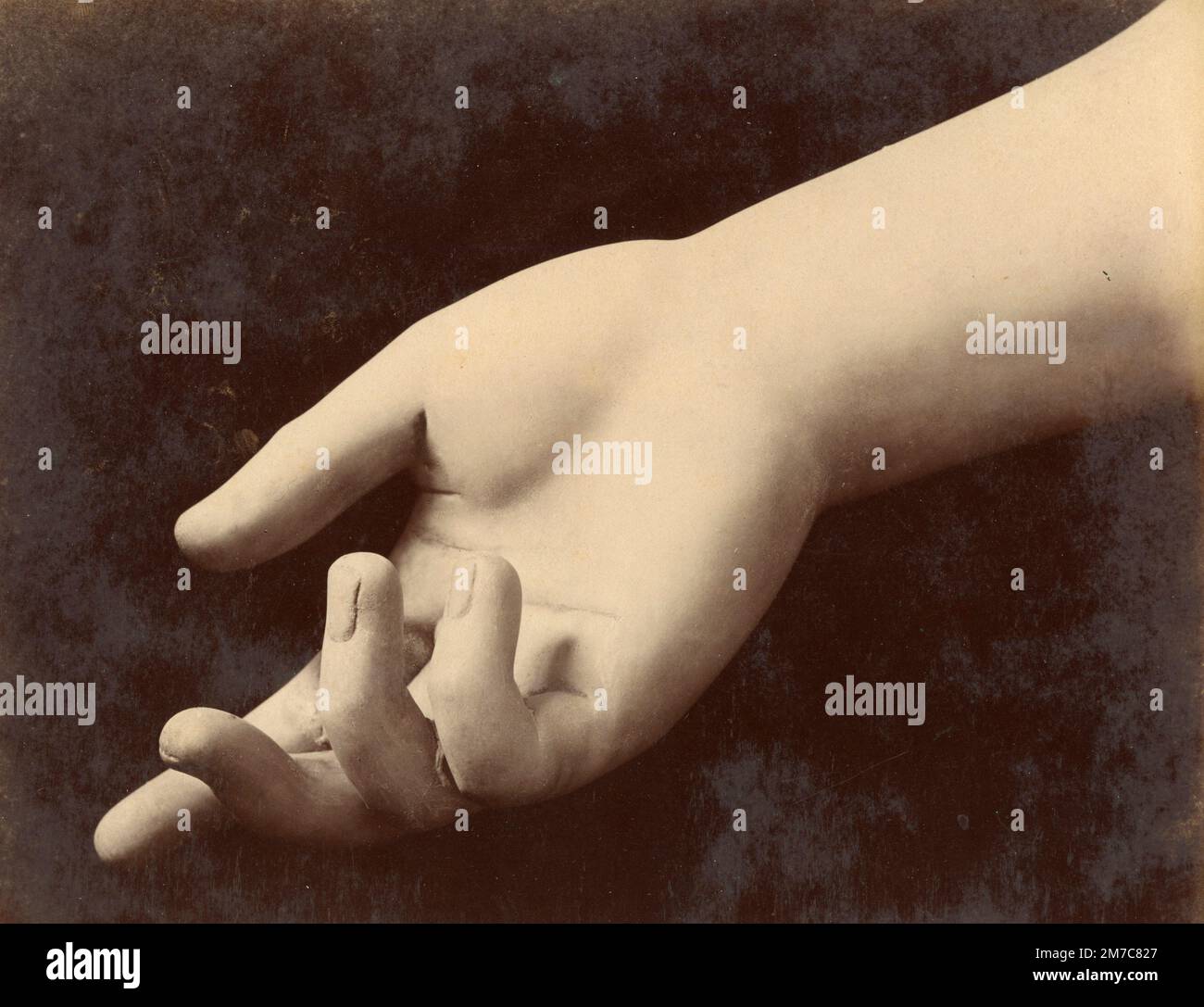 Detail der Hand von Minerva Farnese, römische Kopie der kaiserlichen Ära nach einem hellenistischen Original, Marmorskulptur, Albumindruck, 1870er Stockfoto