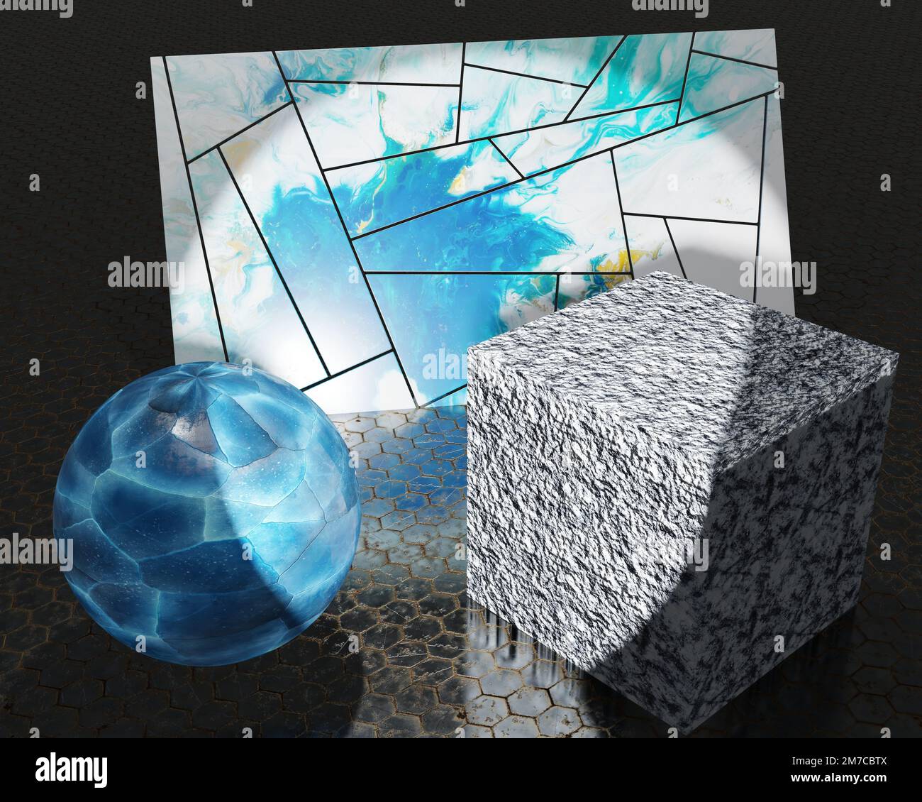 Verschiedene Formen von 3D-Rendering-Designs, die für Posterhintergründe oder andere Zwecke verwendet werden können Stockfoto