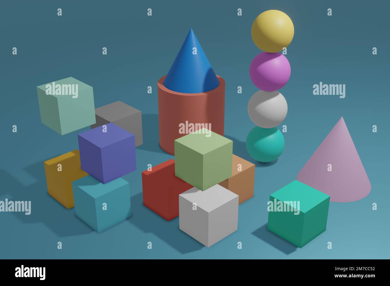 Verschiedene Formen von 3D-Rendering-Designs, die für Posterhintergründe oder andere Zwecke verwendet werden können Stockfoto