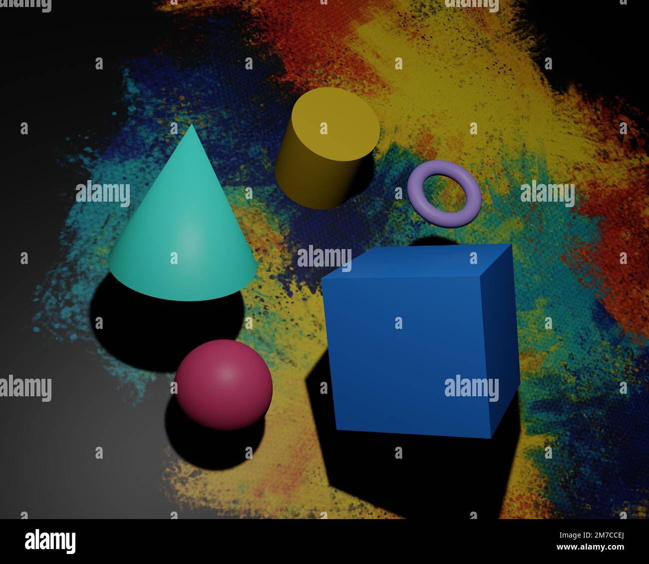 Verschiedene Formen von 3D-Rendering-Designs, die für Posterhintergründe oder andere Zwecke verwendet werden können Stockfoto