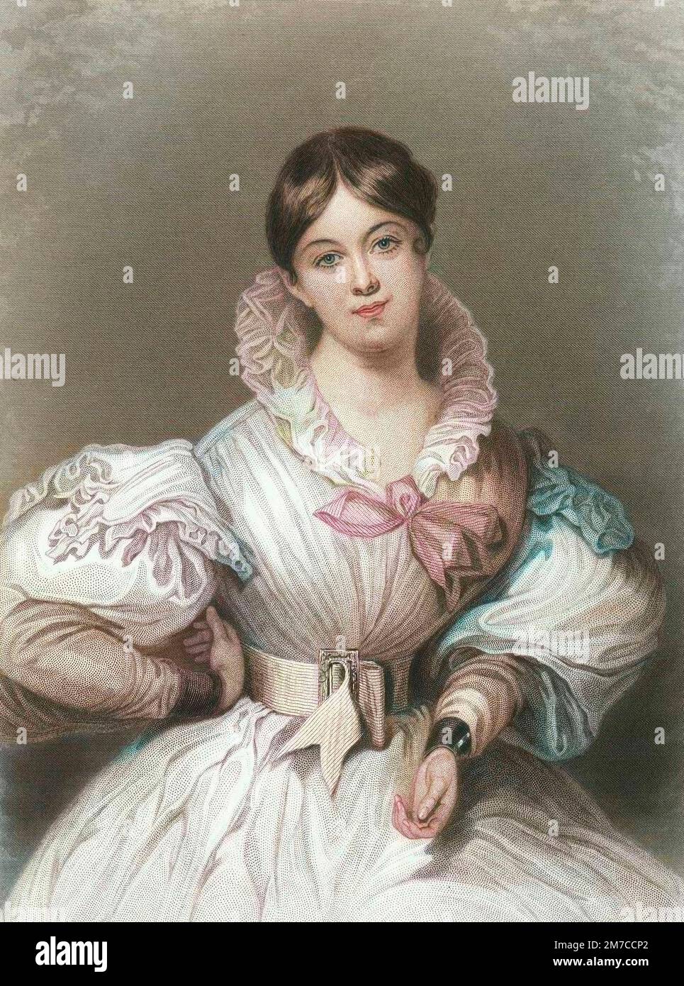 Portrait de Letitia Elizabeth Landon (1802-1838), Poetesse et romanciere anglaise. Gravure d'apres un tableau de Maclise Stockfoto