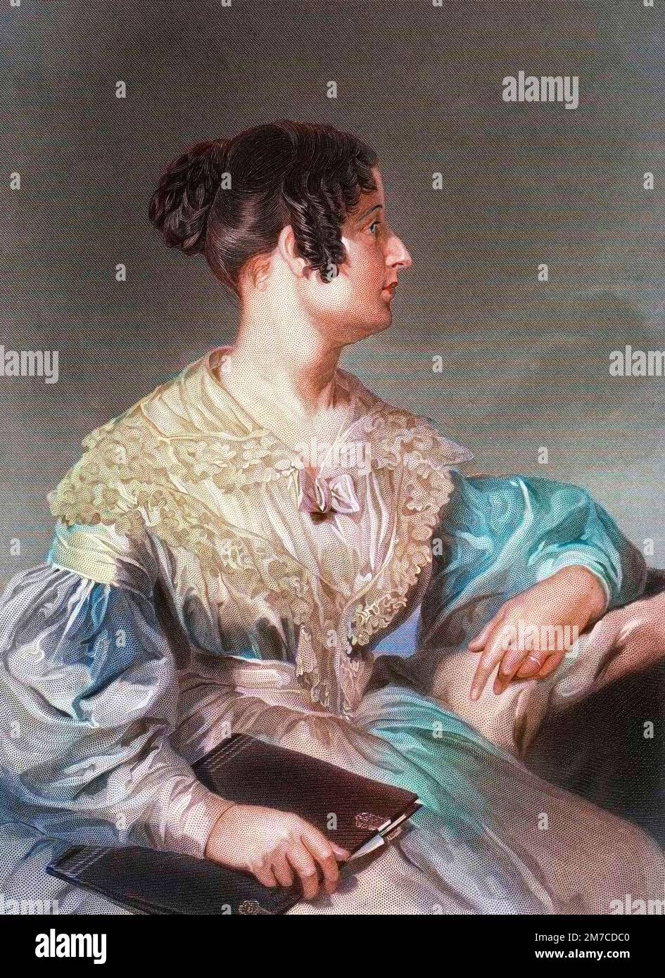 Portrait de Felicia Dorothea Hemans (1793-1835), Poetesse anglaise. Gravure d'apres le tableau de Alonzo Chappel Stockfoto