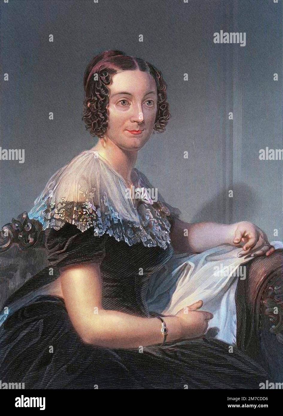 Portrait de Lydia Huntley Sigourney (1791-1865), ecrivaine americaine. Gravure d'apres le tableau de Alonzo Chappel Stockfoto