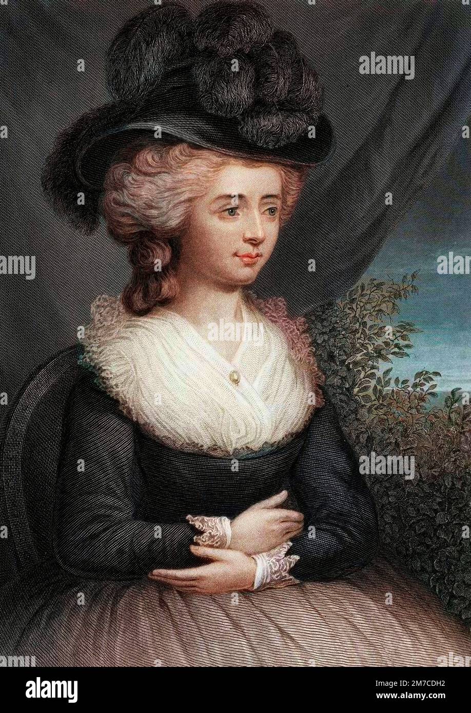 Portrait de Madame d'Arblay, Fanny (Frances) Burney (1752-1840), ecrivain anglaise. Gravure d'apres le tableau de E. Burney Stockfoto