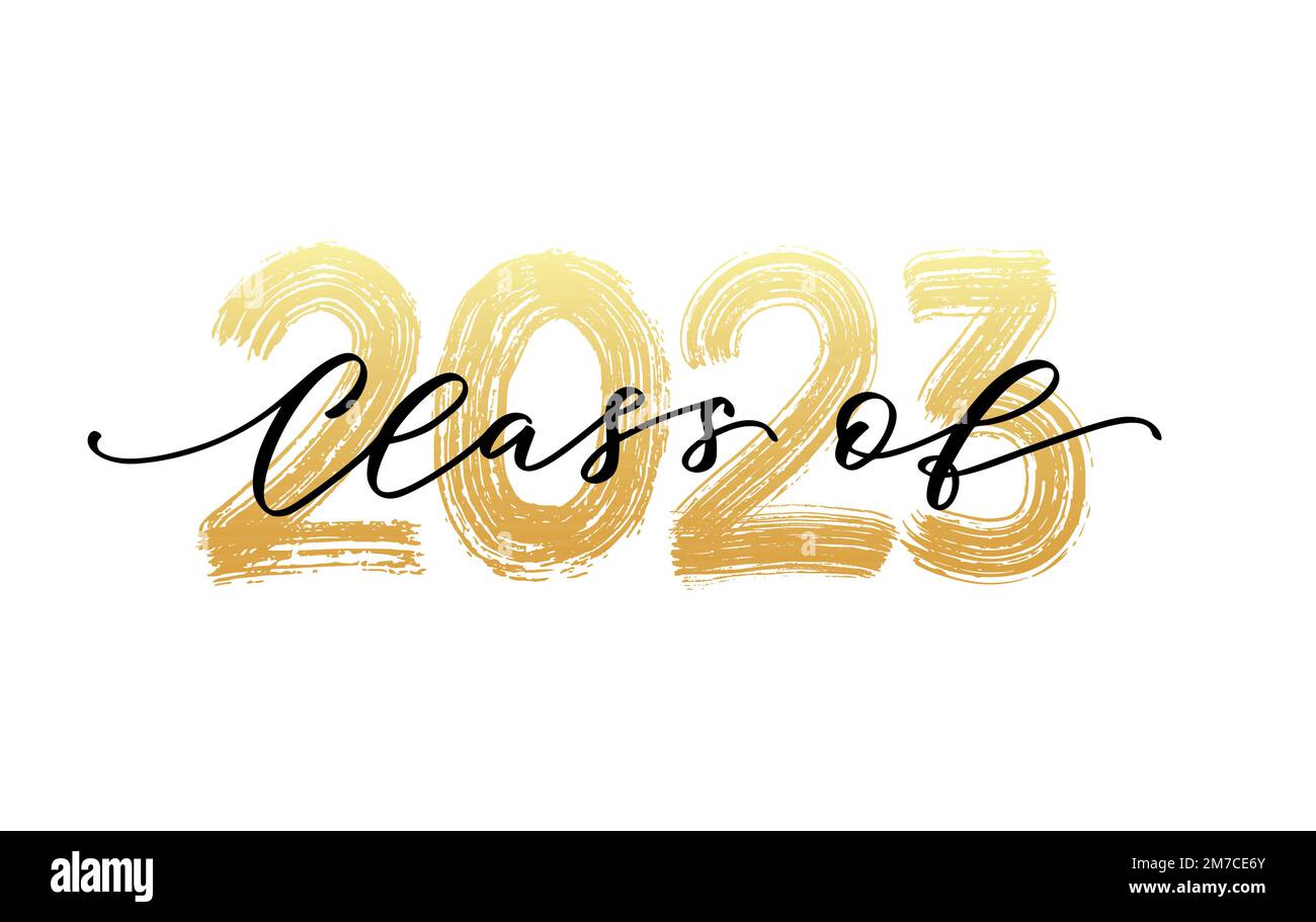 Klasse von 2023. Moderne Kalligraphie. Handgezogenes Logo mit Pinselbeschriftung. Design-Jahrbuch für Hochschulabsolventen. Vektordarstellung. Stock Vektor