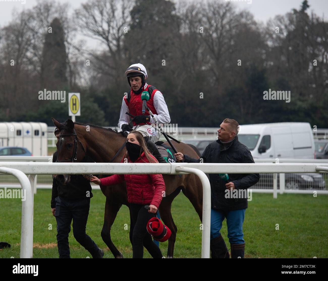 Ascot, Berkshire, Großbritannien. 22. Januar 2022. Horse Unexpected Party, geritten vom Jockey Harry Skelton, springt zum letzten Mal, bevor er das Handicap Hürdle Race (Klasse 2) des SBK Holloway (GBB Race) gewinnt. Verantwortlicher Für Das Syndikat Der Unerwarteten Partei. Trainer Dan Skelton, Alcestor. Breeder Mr & Mrs Gilles Forien. Sponsor Ashford Stud Kredit: Maureen McLean/Alamy Stockfoto