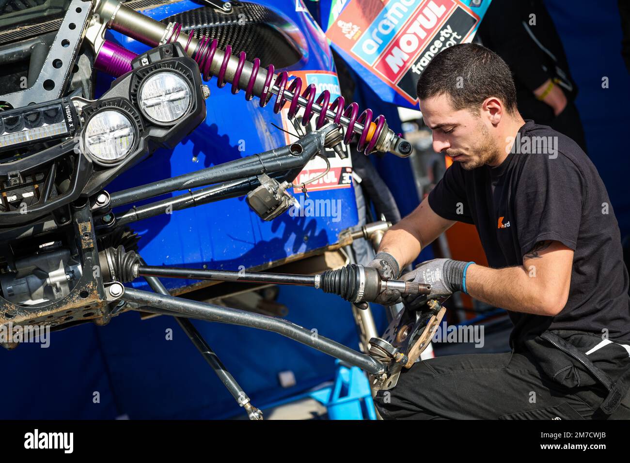 X-RAID Yamaha Supported Team, Yamaha, SSV, FIA W2RC, Mechanics at Work während des restlichen Tages des Dakar 2023 in Riad, am 9. Januar 2023 in Riad, Saudi-Arabien - Foto: Florent Gooden/DPPI/LiveMedia Stockfoto