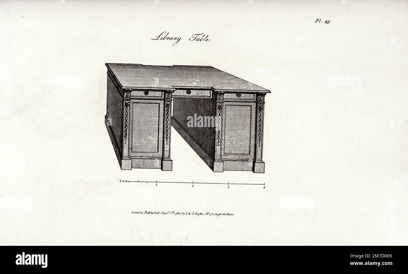 Bibliothekstisch der Schrankmacher und Polsterer-Führer; oder, Repository of Designs for every article of Household Möbelstücke in the Newest and Most Appropriated Taste mit einer großen Vielfalt an Mustern von A. Hepplewhite and Co Publication Date 1897 Reprint. Ursprünglich veröffentlicht: London : I. & J. Taylor, 1794 Stockfoto