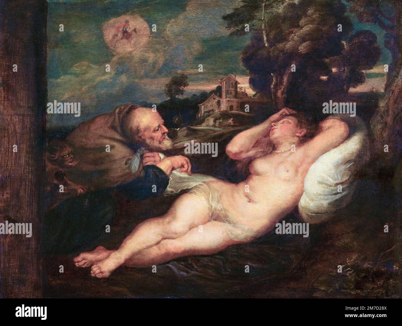 Angelica spionierte vom Eremit aus, malte in Öl auf der Platte von Peter Paul Rubens, 1637 Stockfoto