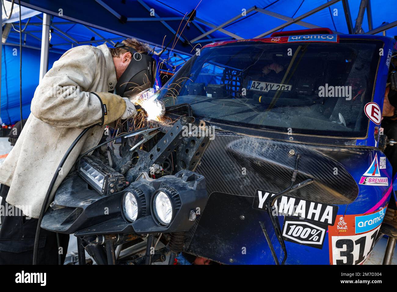 X-RAID Yamaha Supported Team, Yamaha, SSV, FIA W2RC, Mechaniker bei der Arbeit während des restlichen Tages des Dakar 2023 in Riad am 9. Januar 2023 in Riad, Saudi-Arabien - Photo Florent Gooden / DPPI Stockfoto