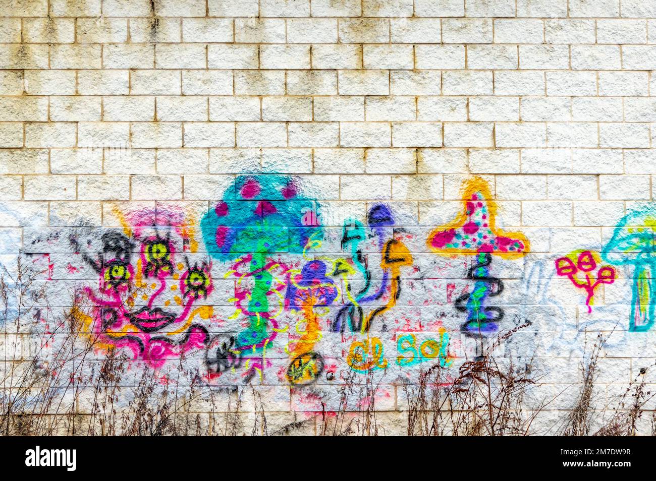 Graffiti an der Seite eines alten Ladengebäudes in Fishkill, NY Stockfoto