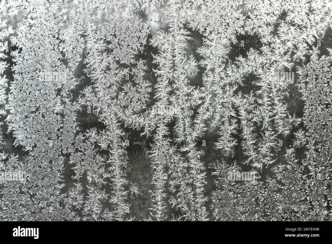 Eiskristall auf Fahrzeugglas. Schließen. Stockfoto