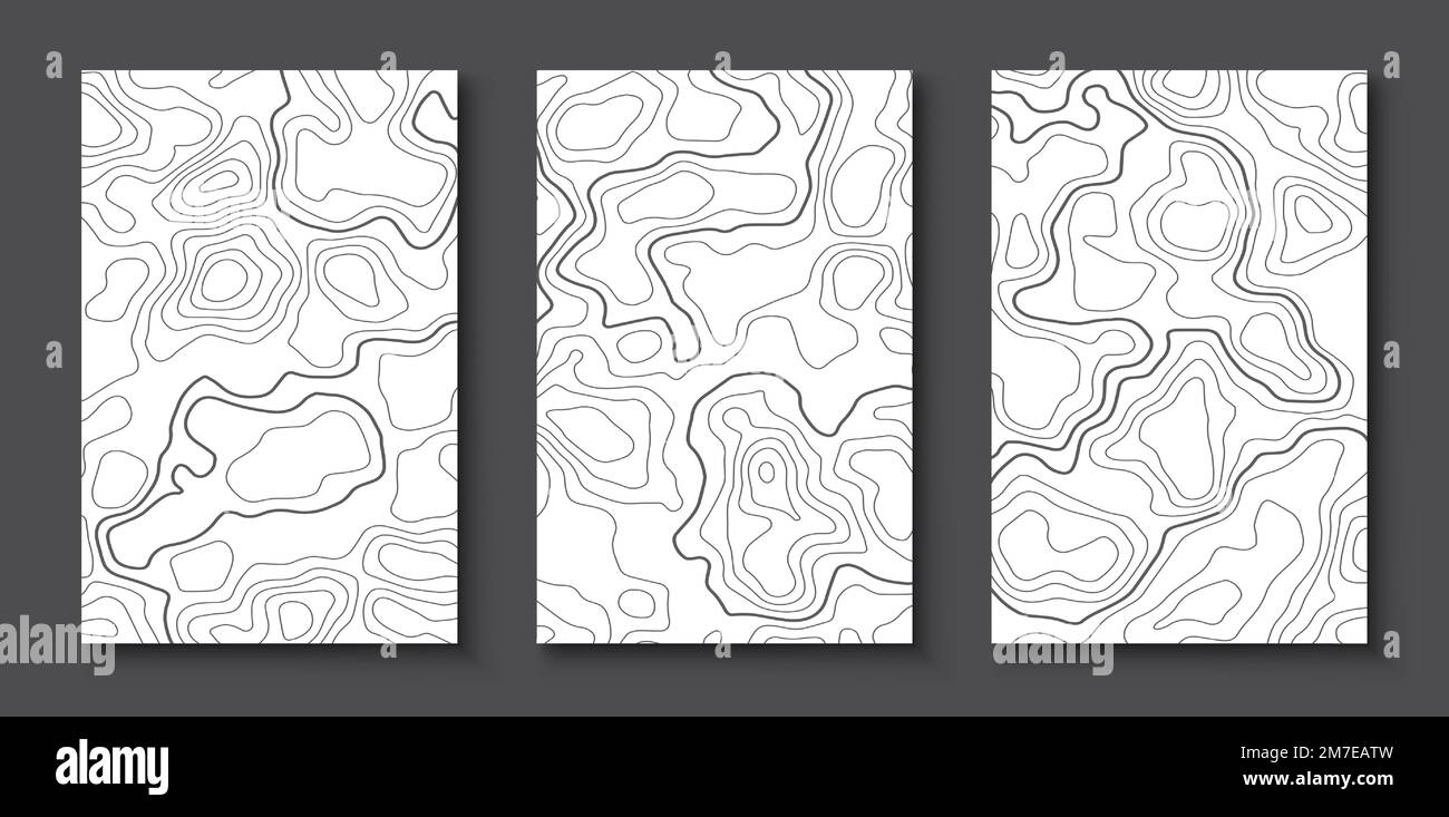 Konturlinien für topografische Karten, geografische Kartenzeichnung. Vektorvorlage festgelegt Stock Vektor
