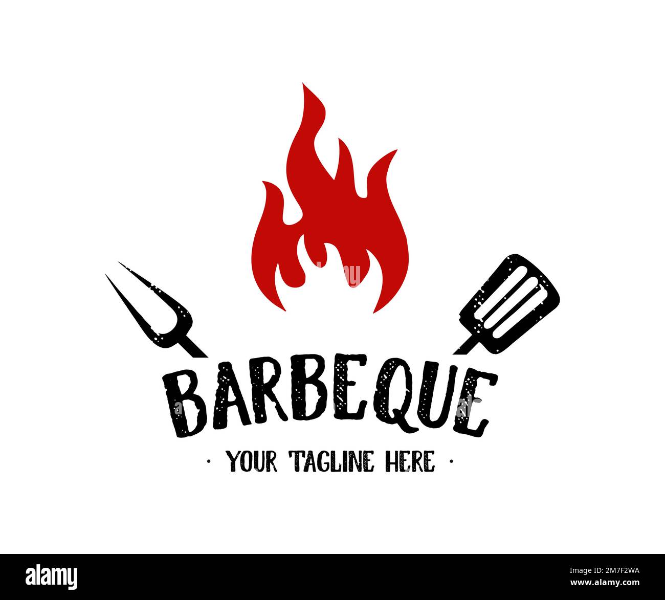 Barbecue- und Grill-Logos, Embleme, Etiketten, Abzeichen Logo-Design. Barbecue, Grill und Bar mit Kamin, Grillgabel und Spatel im Vektordesign. Stock Vektor