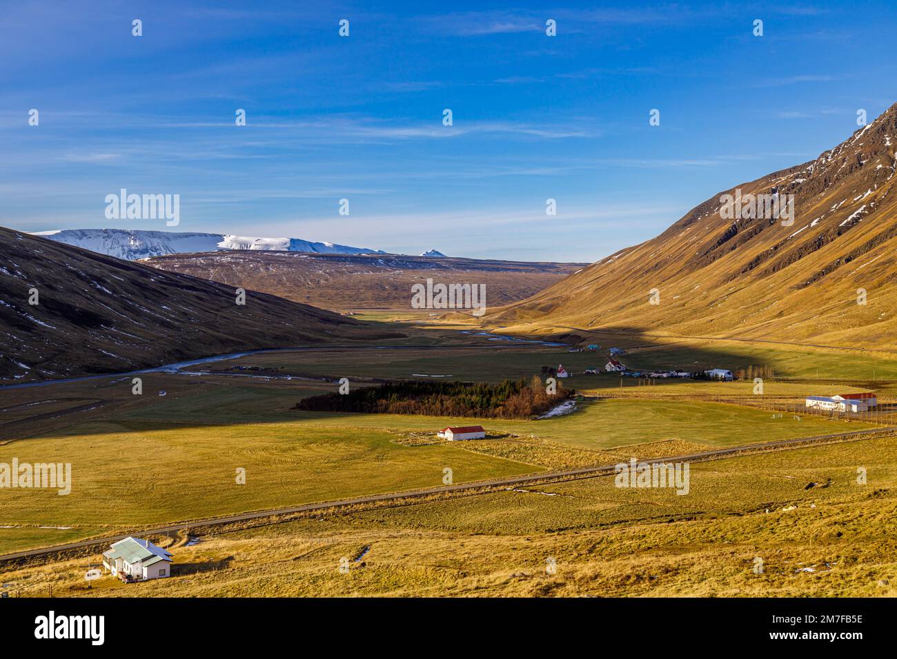 Blick auf den Herbst Bolstadharhlidh im Norden Islands Stockfoto