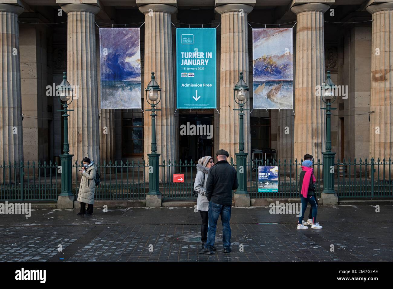 Turner im Januar werden Banner für die jährliche Januar-Ausstellung der Turner-Aquarelle in der National Gallery of Scotland, Edinburgh, werben. Stockfoto