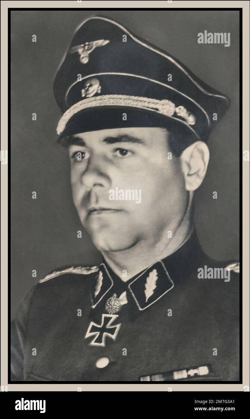 Fritz Witt Nazi-Offizier Portrait (1908-1944), SS-Brigadeführer-Befehlshaber der 12. Panzerdivision „Hitler Jugend“ und der SS-Division Leibstandarte. Getötet in Aktion 1944 WW2 Nazideutschland Stockfoto