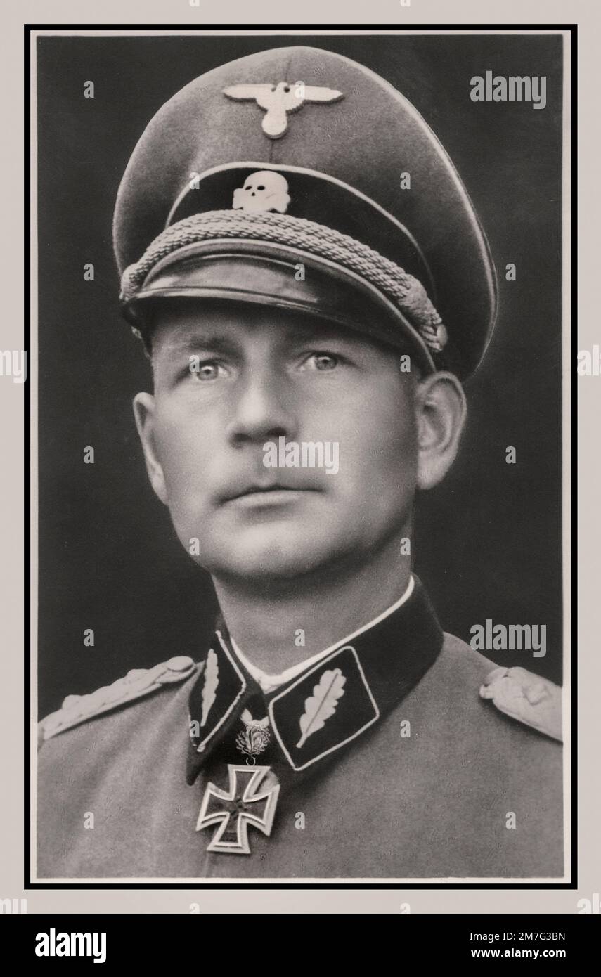 Otto Kumm Offizier Portrait Nazi SS-Obersturmbannführer (Oberstleutnant) Kommandeur der 7. Brigade SS durch Kämpfe im Jahr 1944 beendete er den Krieg mit der Medaille des Ritterkreuzes des Eisernen Kreuzes mit Eichenblättern und Schwertern Stockfoto