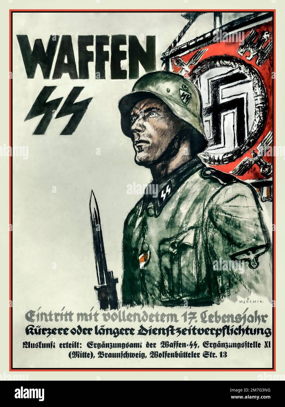 1941 Waffen SS Rekrutierungsposter 1941-Waffen-SS.-Eintritt-mit-vollendetem-17-Lebensjahr-Nazi Deutschland Stockfoto