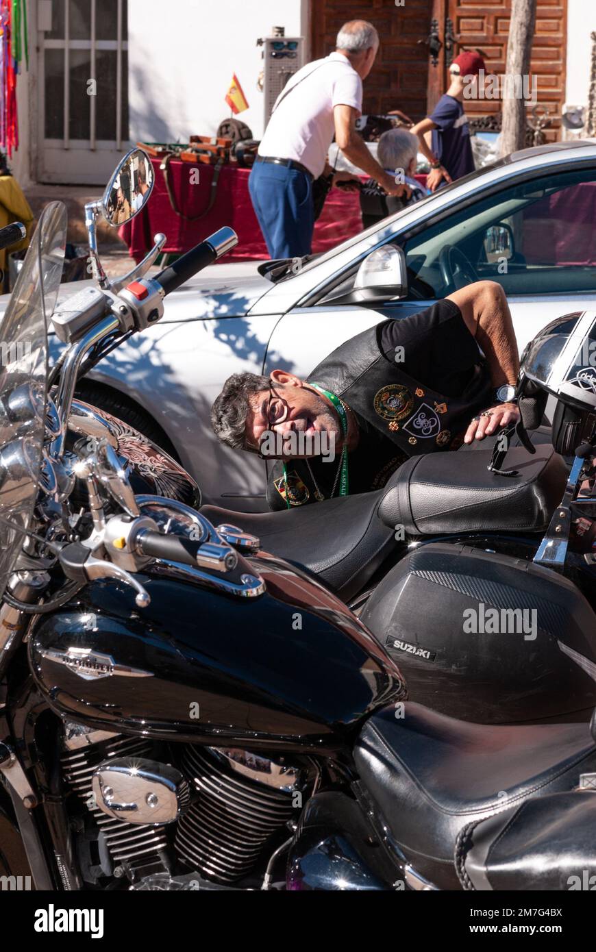 Foto von Motorradfahrern, deren Motorräder die Kultur des Bikers repräsentieren. Stockfoto