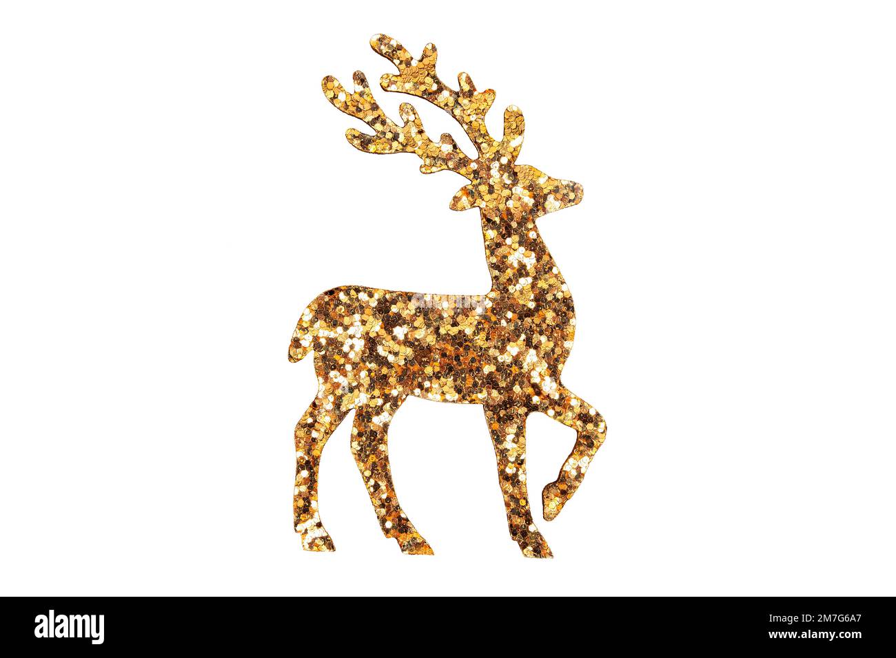 goldenes weihnachtsrentier isoliert auf weißem Hintergrund Stockfoto