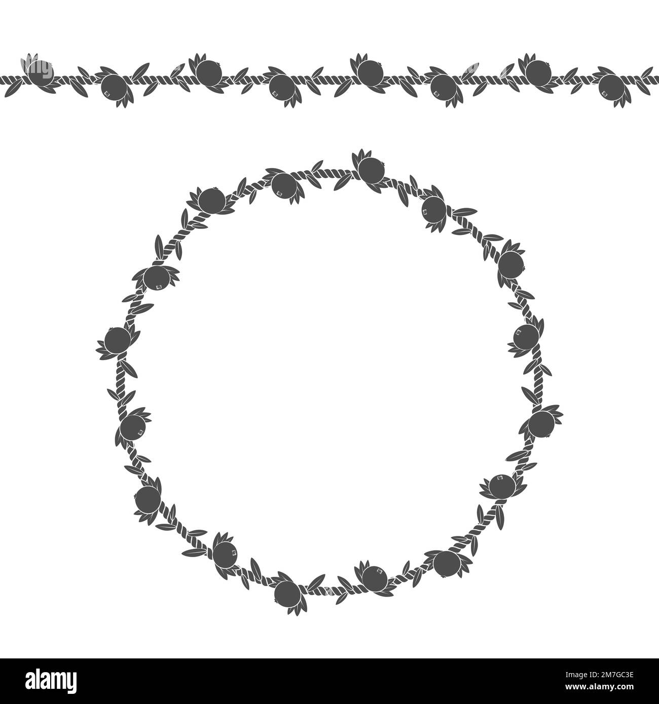 Nahtloses Muster und Rahmen der Schnur mit Cranbeeren, Preiselbeeren und Blättern. Isolierte Objekte auf Weiß. Stock Vektor