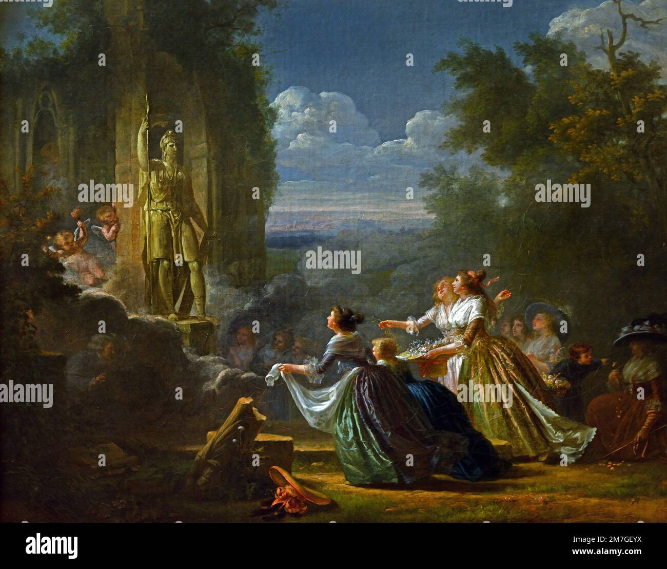 Das Opfer für den Schutzpatron der Freiheit, Pierre Francois Delauney, 1759 - 1789 französischer Landschaftsmaler. Stockfoto