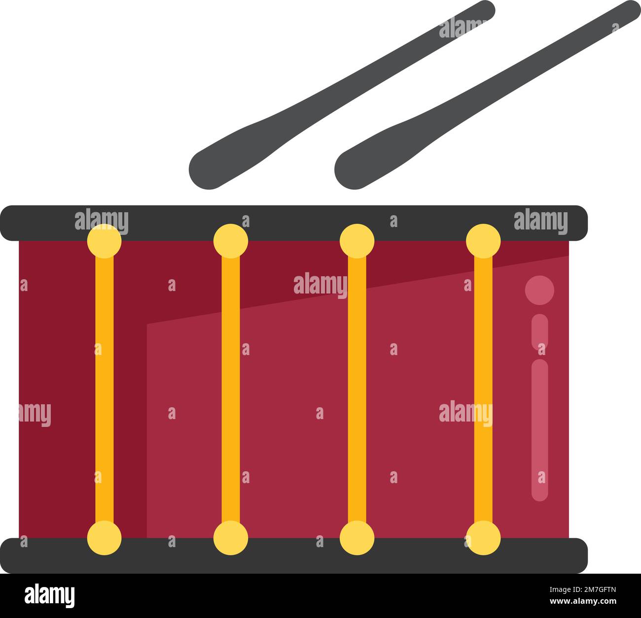 Jazz-Trommelsymbol mit Flachvektor. Musikinstrument. Isoliertes akustisches Spielzeug Stock Vektor