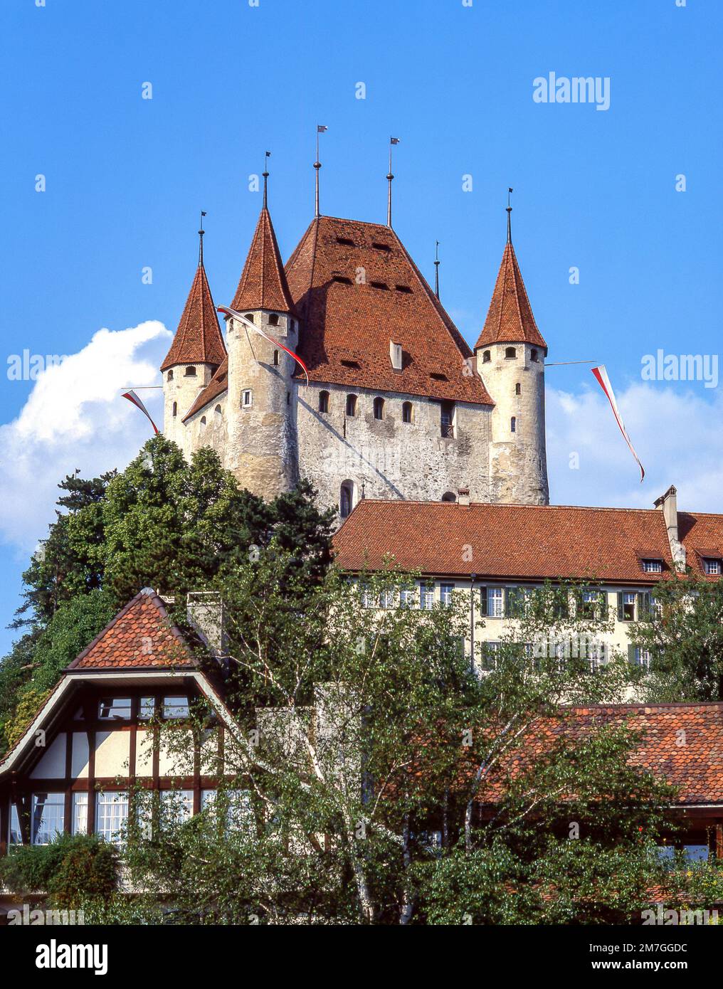 Schloss Thun über Rathausplatz, Thun (Thoune), Bern, Schweiz Stockfoto